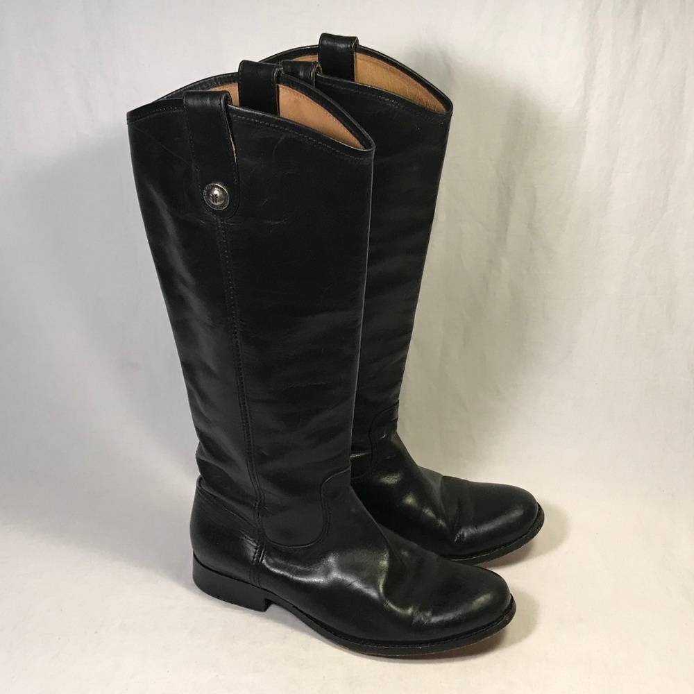 Frye Melissa Button Black Leather Boots Women 6.5